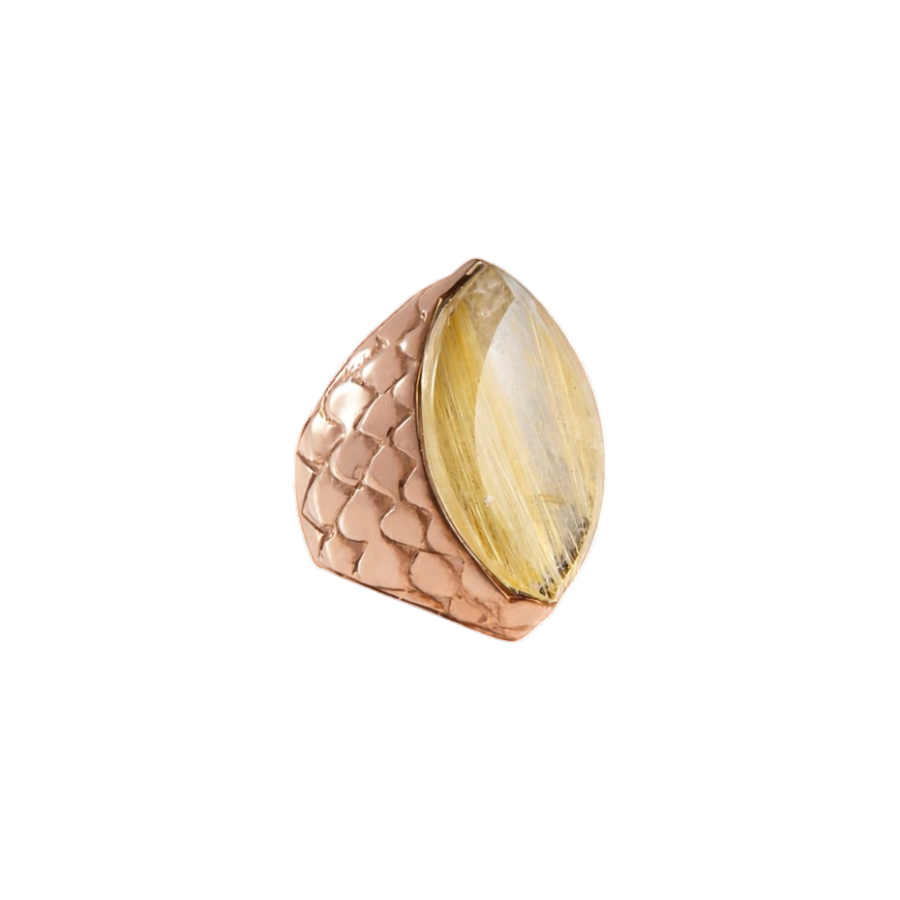 Anel Escamas Quartzo Rutilado Dourado Prata