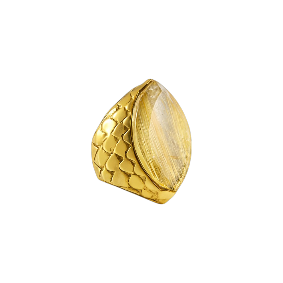 Anel Escamas Quartzo Rutilado Dourado Prata