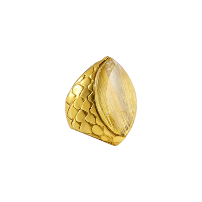 Anel Escamas Quartzo Rutilado Dourado Prata