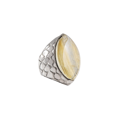 Anel Escamas Quartzo Rutilado Dourado Prata