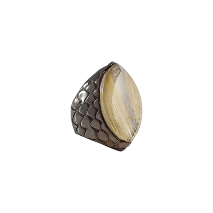 Anel Escamas Quartzo Rutilado Dourado Prata