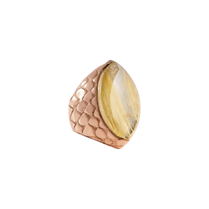Anel Escamas Quartzo Rutilado Dourado Prata