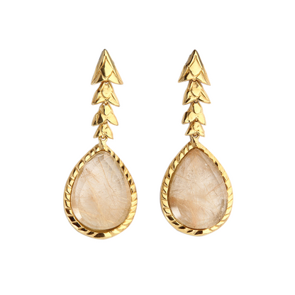 Brinco Escamas Quartzo Rutilado Dourado Prata