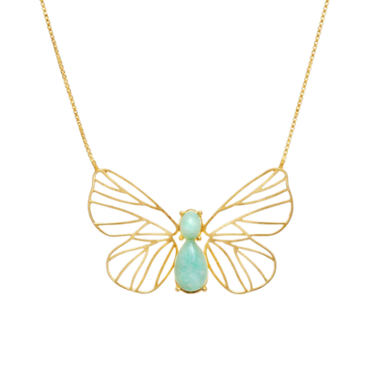 Colar Borboleta Amazonita Prata