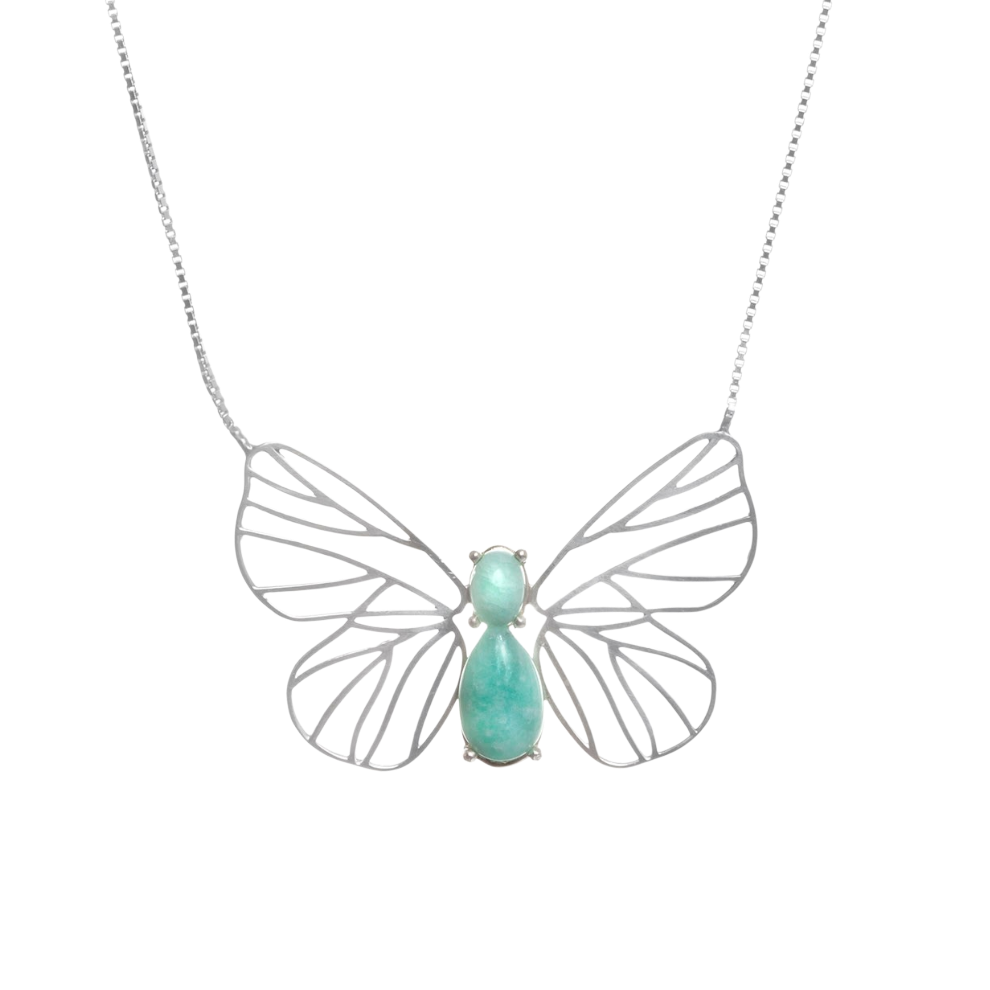 Colar Borboleta Amazonita Prata