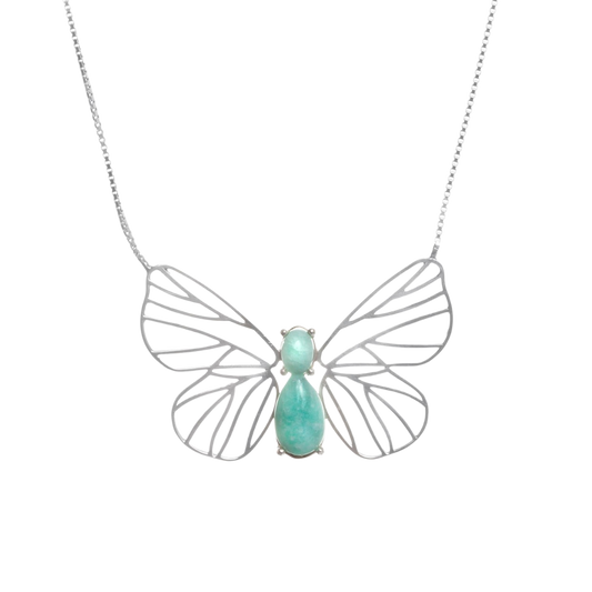 Colar Borboleta Amazonita Prata