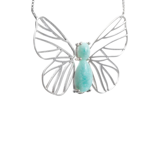 Colar Borboleta Amazonita Prata