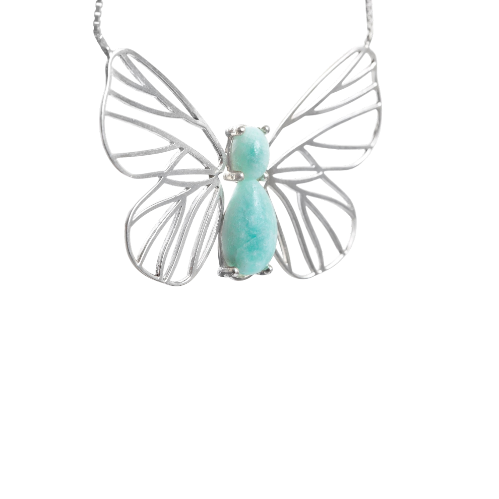 Colar Borboleta Amazonita Prata