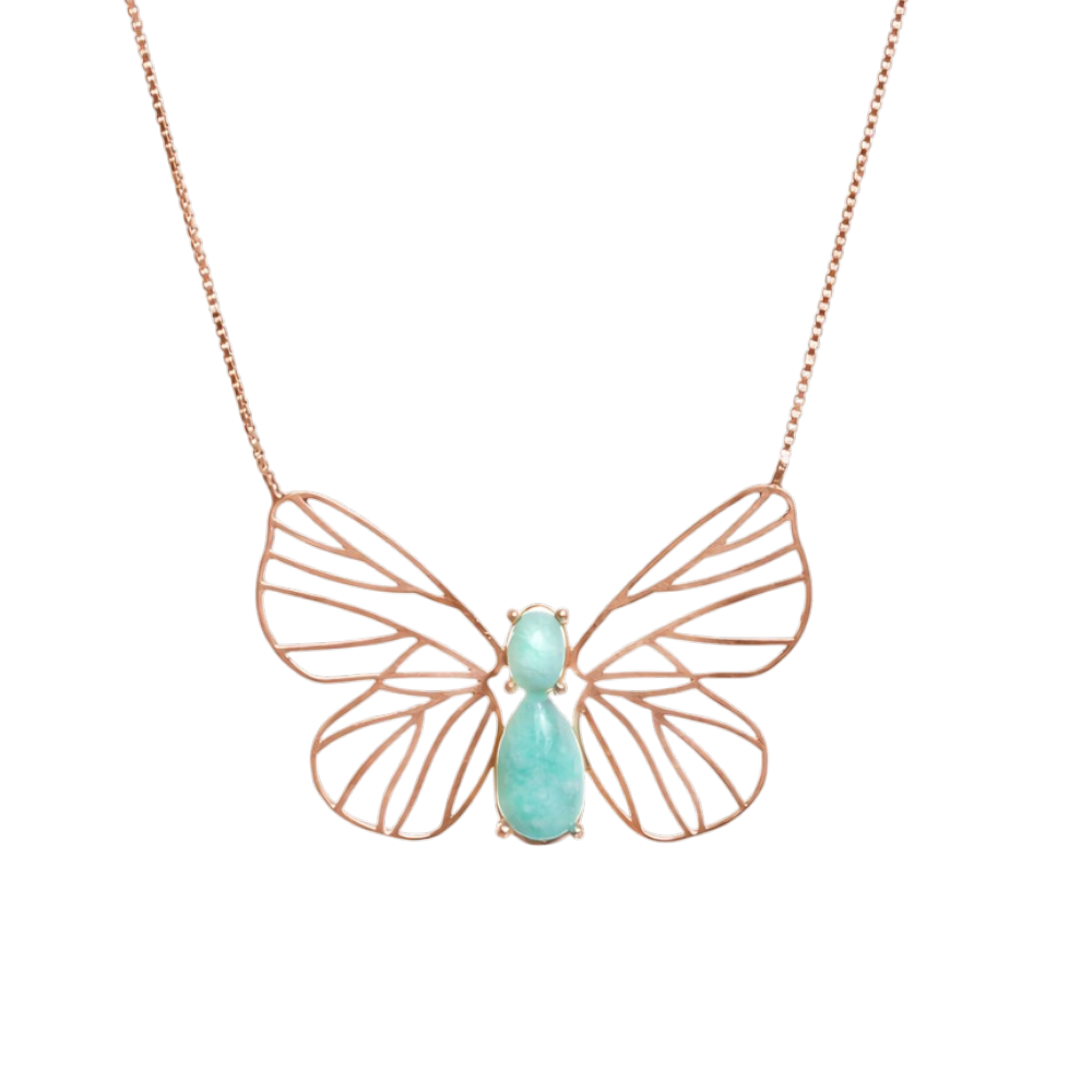 Colar Borboleta Amazonita Prata