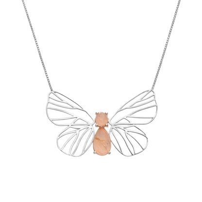 Colar Borboleta Quartzo Rutilado Dourado Prata