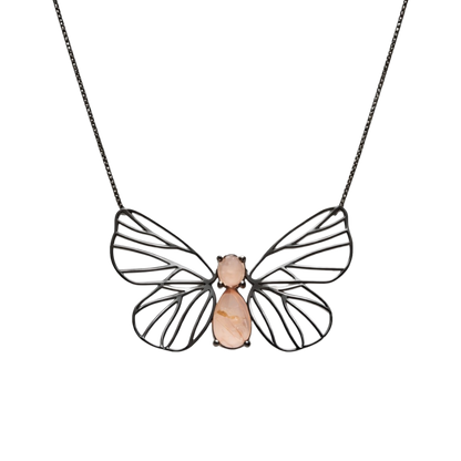 Colar Borboleta Quartzo Rutilado Dourado Prata