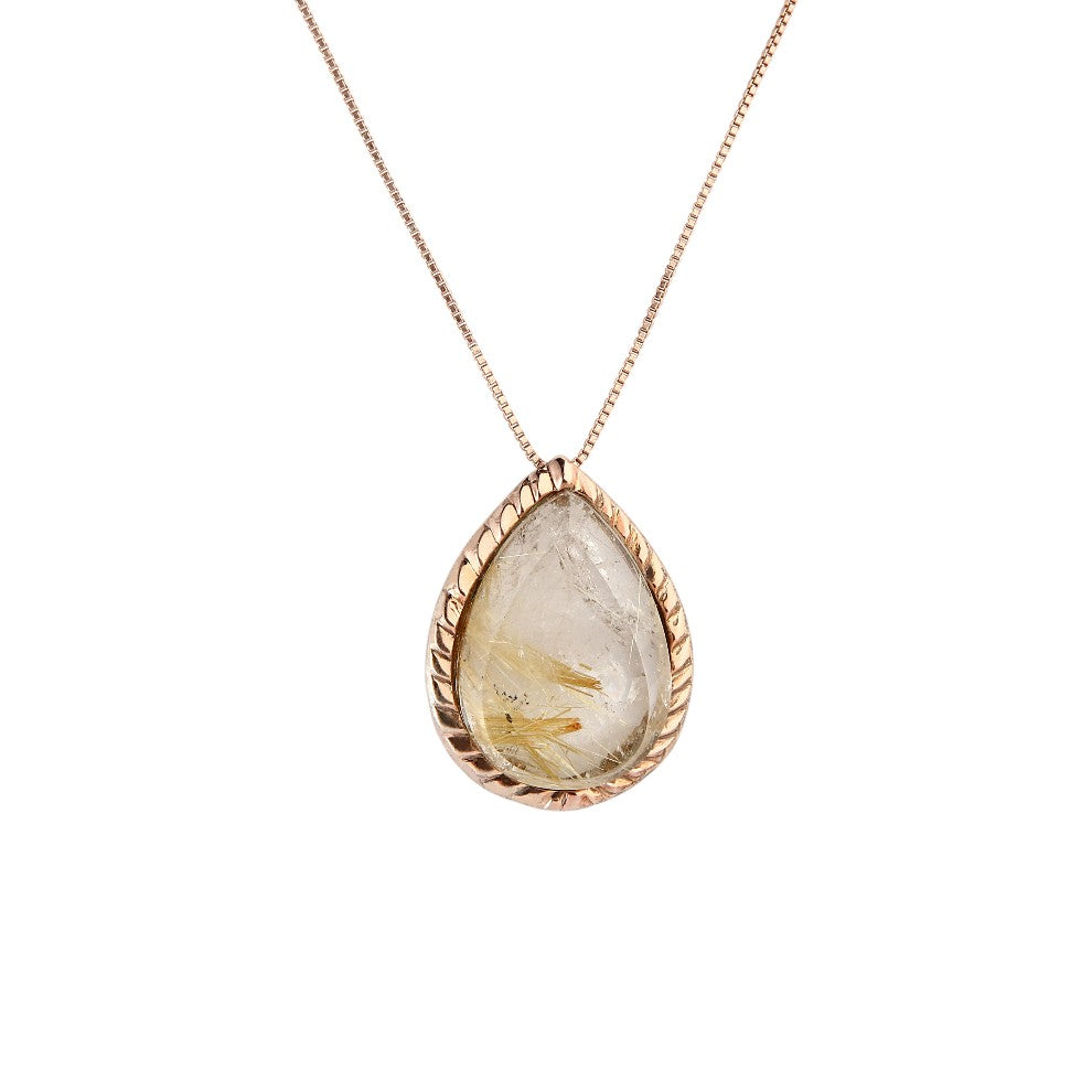 Colar Escamas Quartzo Rutilado Dourado Prata