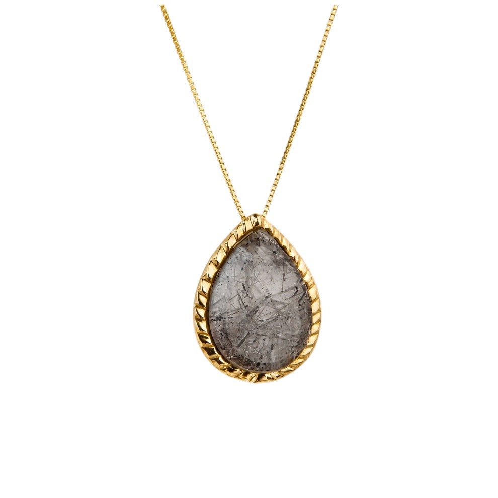 Colar Escamas Quartzo Rutilado Grafite Prata