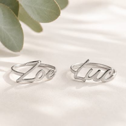 Anel Personalizado com Nome em Prata 925 e Banho de Ouro 18K