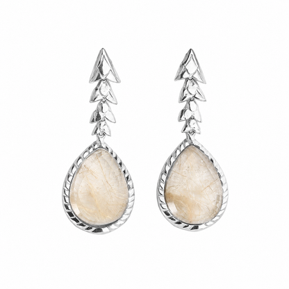 Brinco Escamas Quartzo Rutilado Dourado Prata