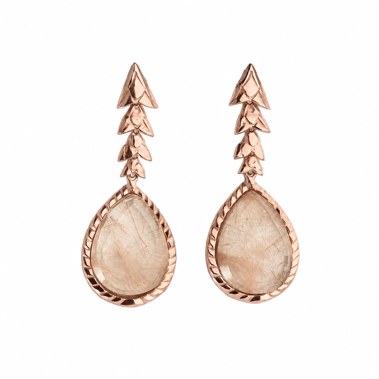 Brinco Escamas Quartzo Rutilado Dourado Prata