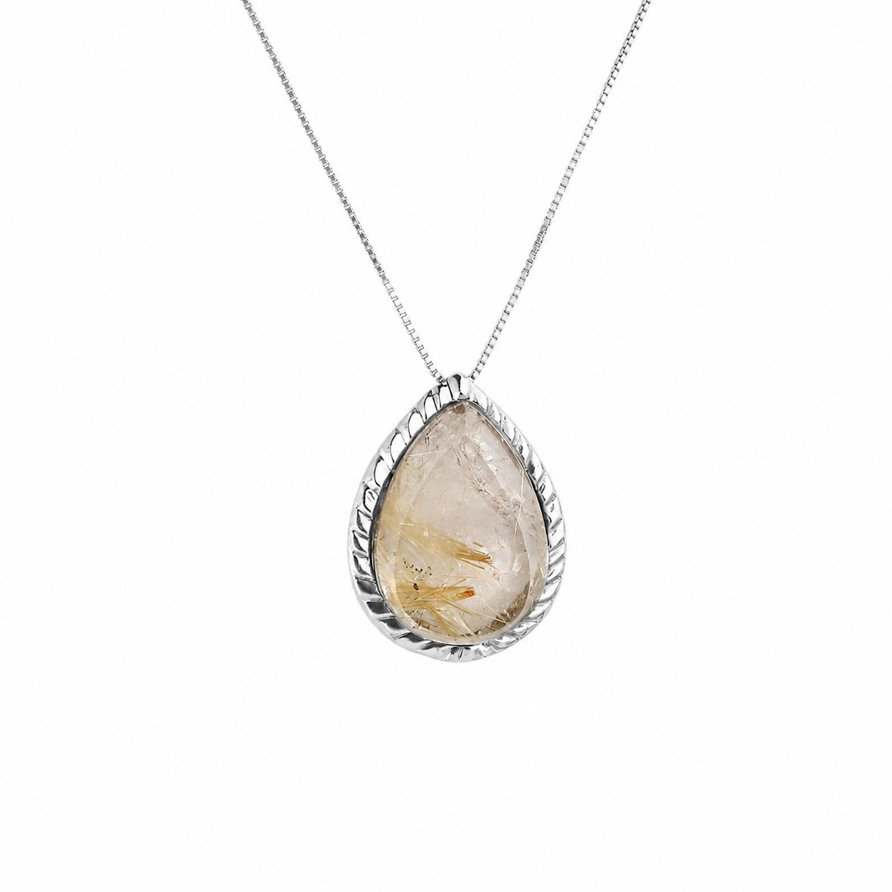Colar Escamas Quartzo Rutilado Dourado Prata