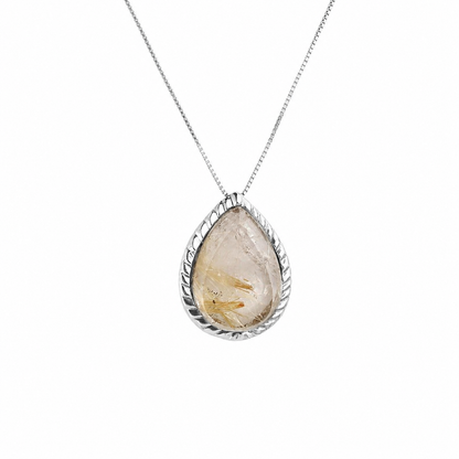 Colar Escamas Quartzo Rutilado Dourado Prata