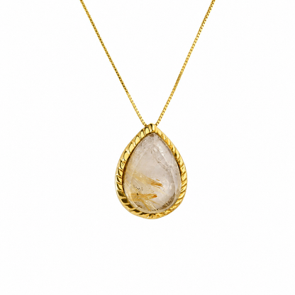 Colar Escamas Quartzo Rutilado Dourado Prata