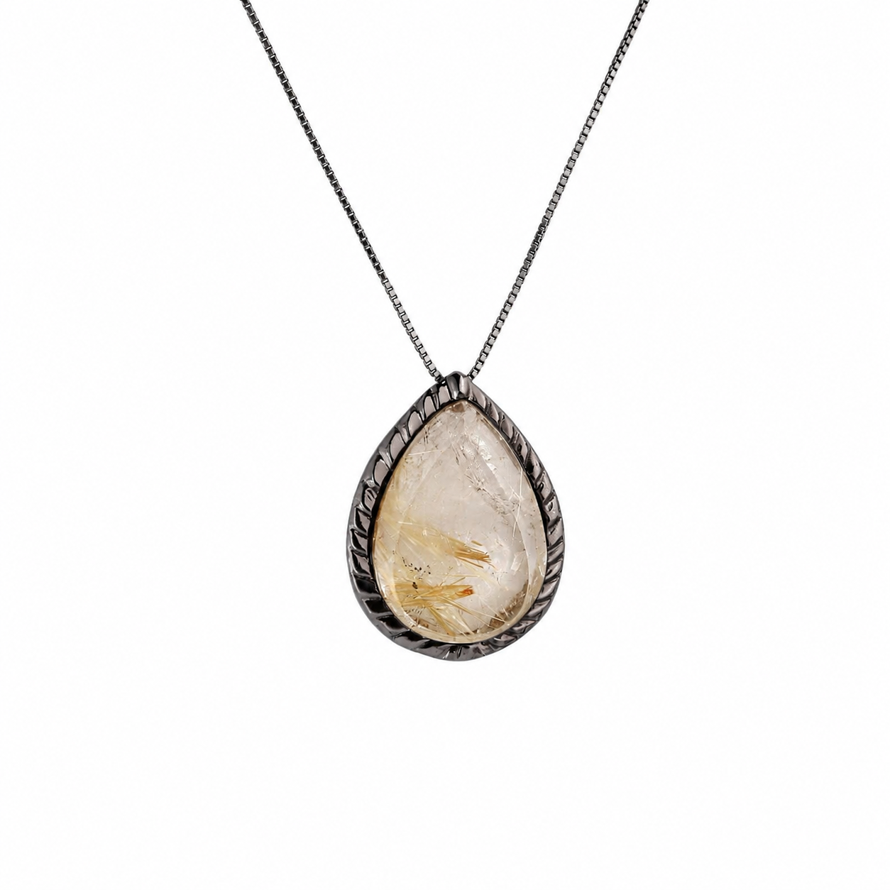 Colar Escamas Quartzo Rutilado Dourado Prata
