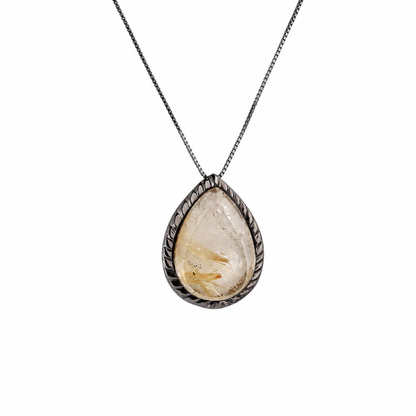 Colar Escamas Quartzo Rutilado Dourado Prata