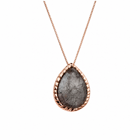 Colar Escamas Quartzo Rutilado Grafite Prata
