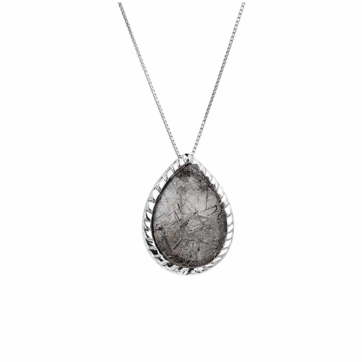Colar Escamas Quartzo Rutilado Grafite Prata