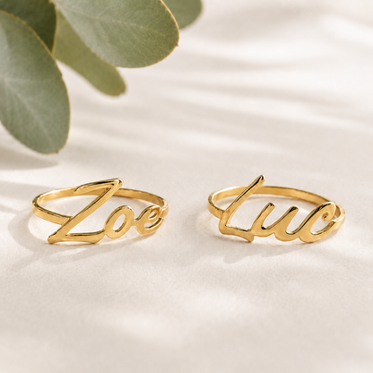 Anel Personalizado com Nome em Prata 925 e Banho de Ouro 18K