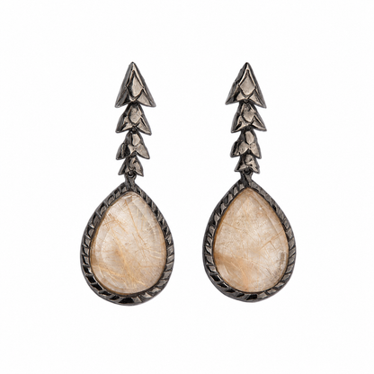 Brinco Escamas Quartzo Rutilado Dourado Prata