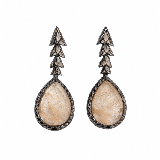 Brinco Escamas Quartzo Rutilado Dourado Prata
