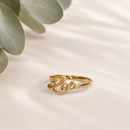 Anel Nome com Diamante em Ouro 18K