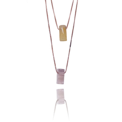 Colar Escapulário Pedras - Quartzo Rosa e Quartzo Rutilado Dourado Prata
