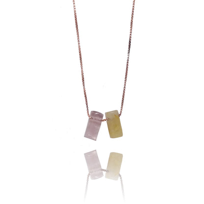 Colar Escapulário Pedras - Quartzo Rosa e Quartzo Rutilado Dourado Prata